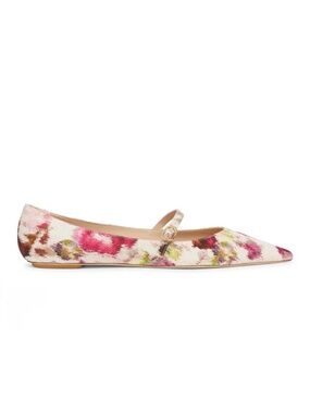 New Stuart Weitzman Emilia Mary Jane Flat Pink Multi Floral Sz 8